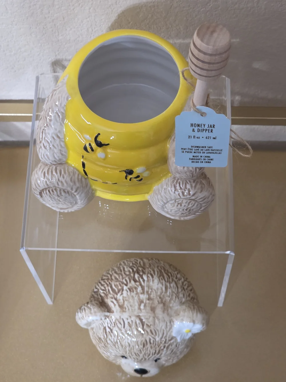 Honey Bear Jar & Dipper - Yellow Jar with Natural Wood Dipper
